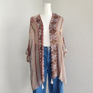 Massimo Dutti Boho Paisley Print Kimono Cardigan Tassel Tie Sheer Layering M